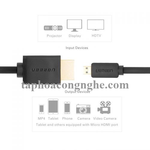Ugreen 30104 3M màu Đen Cáp chuyển đổi Micro HDMI sang HDMI thuần đồng HD127 30030104